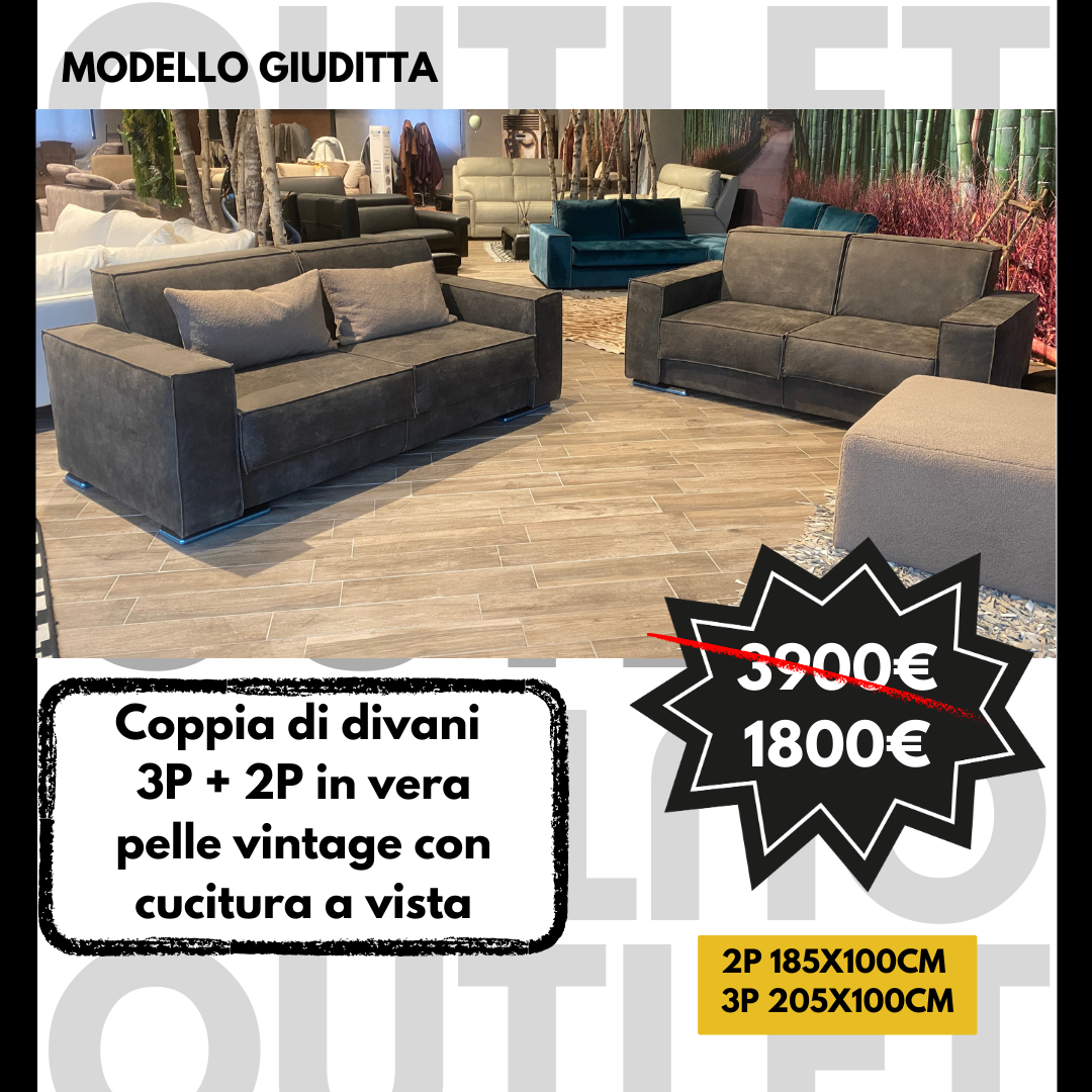 coppia 3p+2p di divani in pelle in offerta speciale